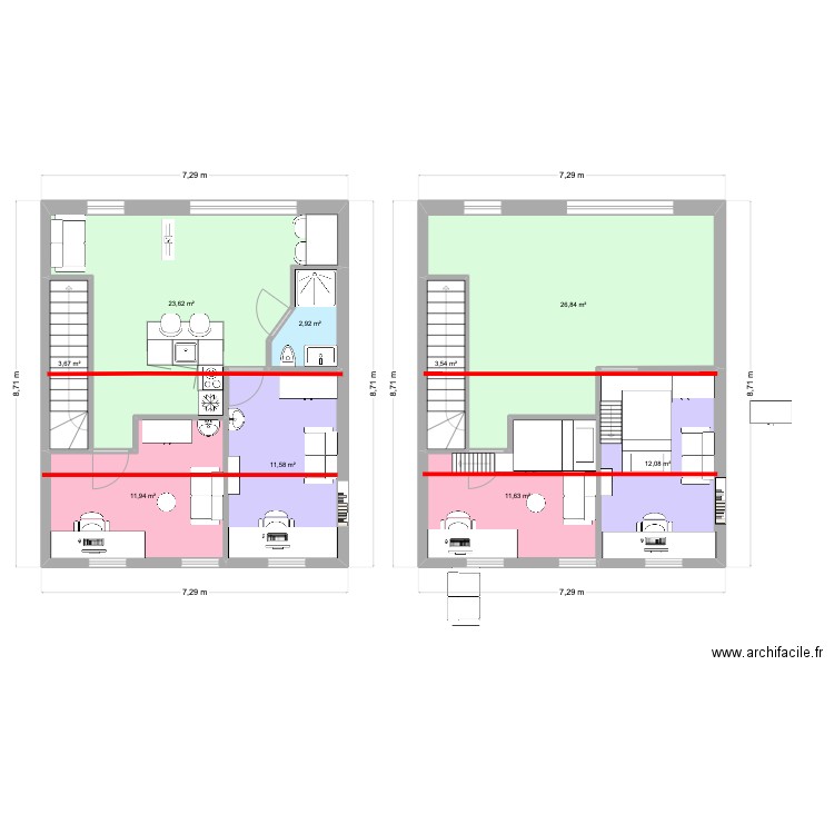 Etage 2 Moon versie optie Loft Moon. Plan de 9 pièces et 108 m2