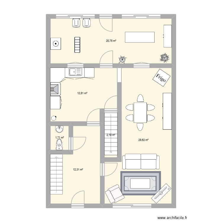 Maison. Plan de 6 pièces et 78 m2