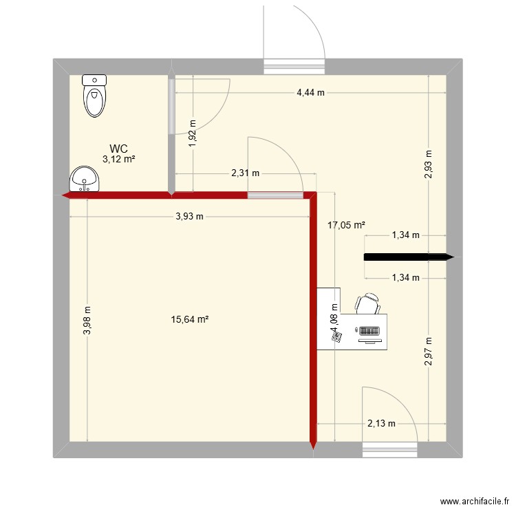 new desk. Plan de 3 pièces et 36 m2