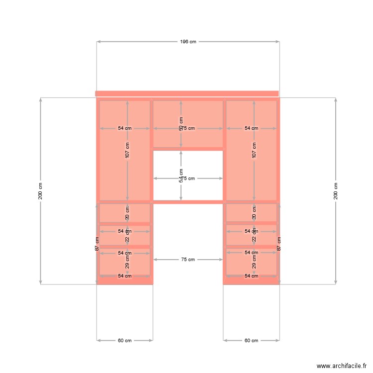 DRESSING SUITE PARENTALE. Plan de 10 pièces et 3 m2