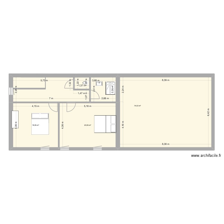 Bureau Moulin V6. Plan de 5 pièces et 216 m2