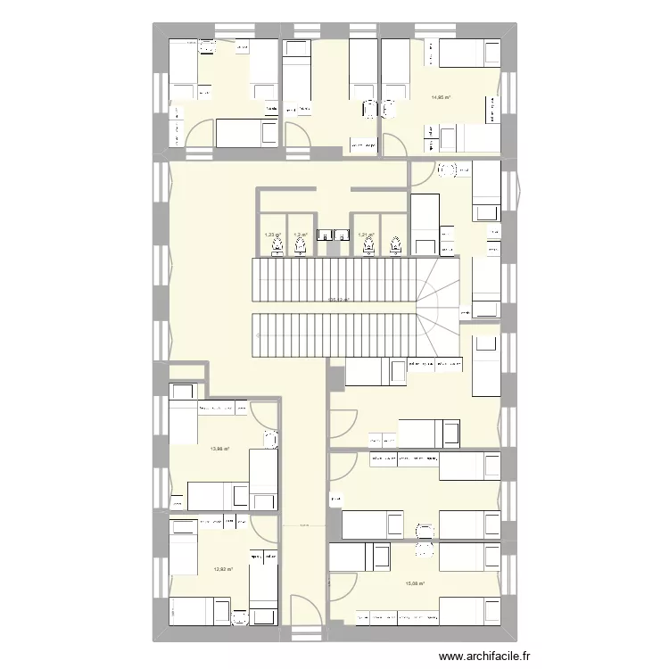 etage 1 dortoire final. Plan de 8 pièces et 196 m²