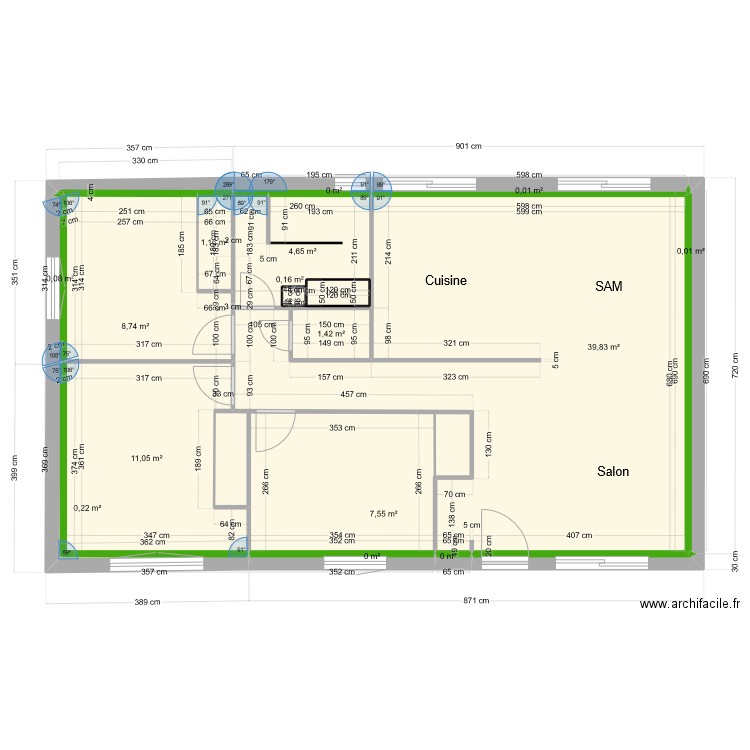 Mondenard vide 2. Plan de 16 pièces et 78 m2