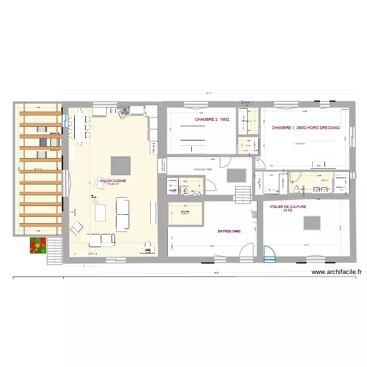 GRANGE RENOVATION JANVIER 2025 VERSION CUISINE SUD. Plan de 12  et 208 m²