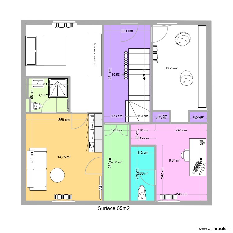 RDC nouveau. Plan de 7 pièces et 46 m2