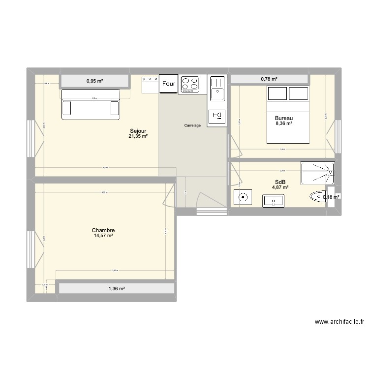 Test. Plan de 8 pièces et 52 m2