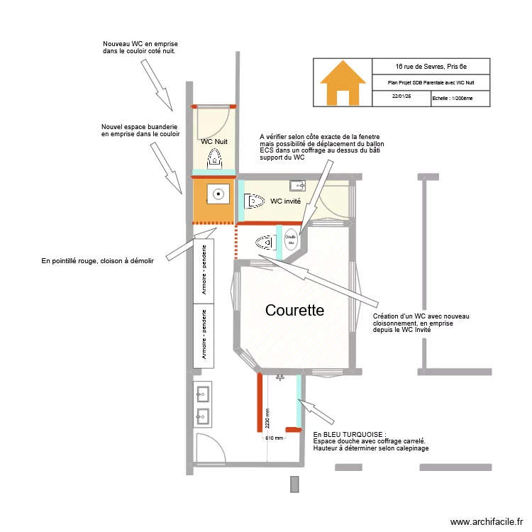 16 Sevres SDB Parentale 230726. Plan de 3  et 13 m²