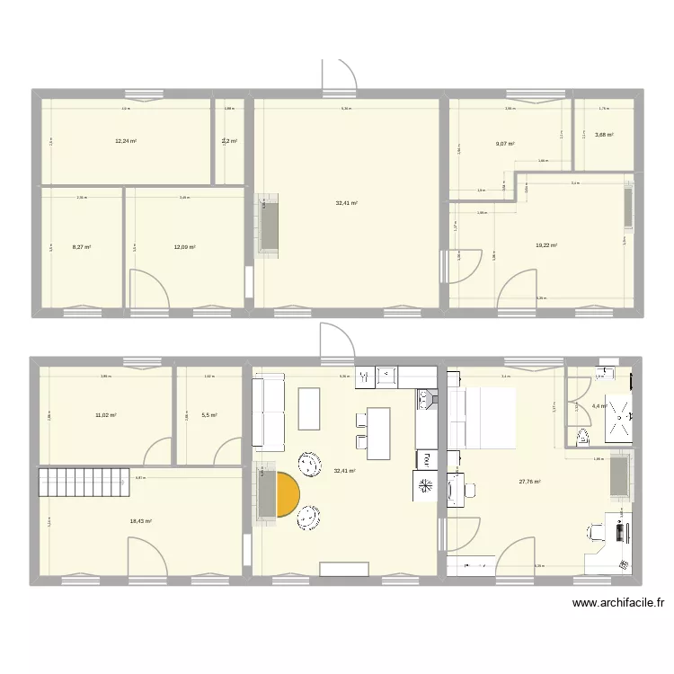 Hypoth&egrave;se Marion. Plan de 14 pièces et 199 m²