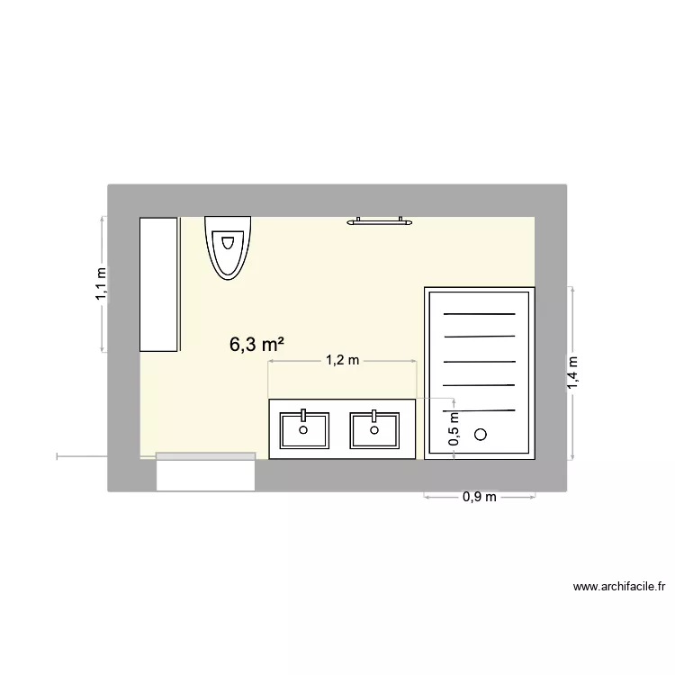 SDB. Plan de 1  et 6 m²
