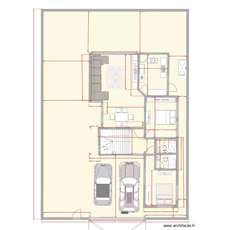 Plan Rez de chaussée avec mésures-révisé- salon révisé- alignement plan architechte. Plan de 2 Pièces et 289 m² Plan Rez de chaussée avec mésures-révisé- salon révisé- alignement plan architechte. Plan de 2 Pièces et 289 m²