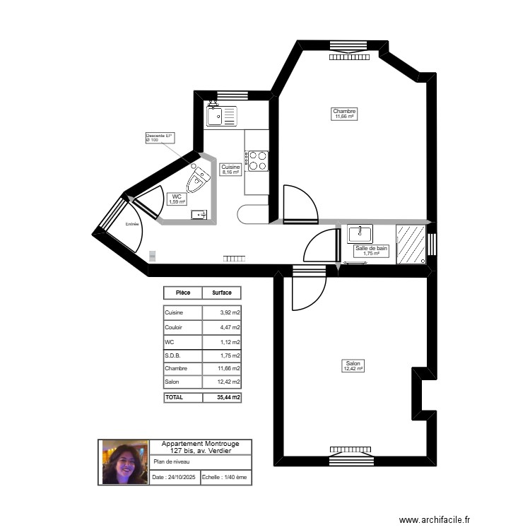 127 bis av. Verdier - Montrouge - Actuel 2. Plan de 5 pièces et 36 m2