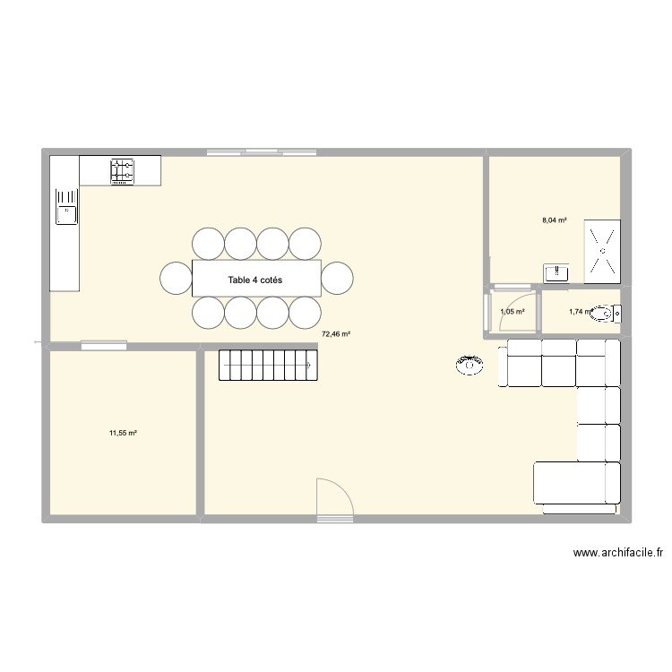 v1 plan maison (cuisine dans salle à manger). Plan de 0 pièce et 0 m2
