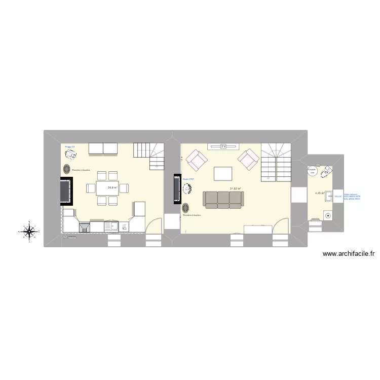RDC_reflexion_en_cours. Plan de 3 Pièces et 65 m² RDC_reflexion_en_cours. Plan de 3 Pièces et 65 m²