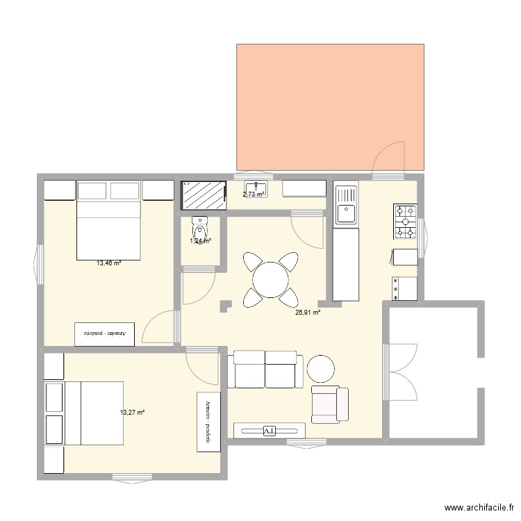 House 21. Plan de 5 pièces et 58 m2