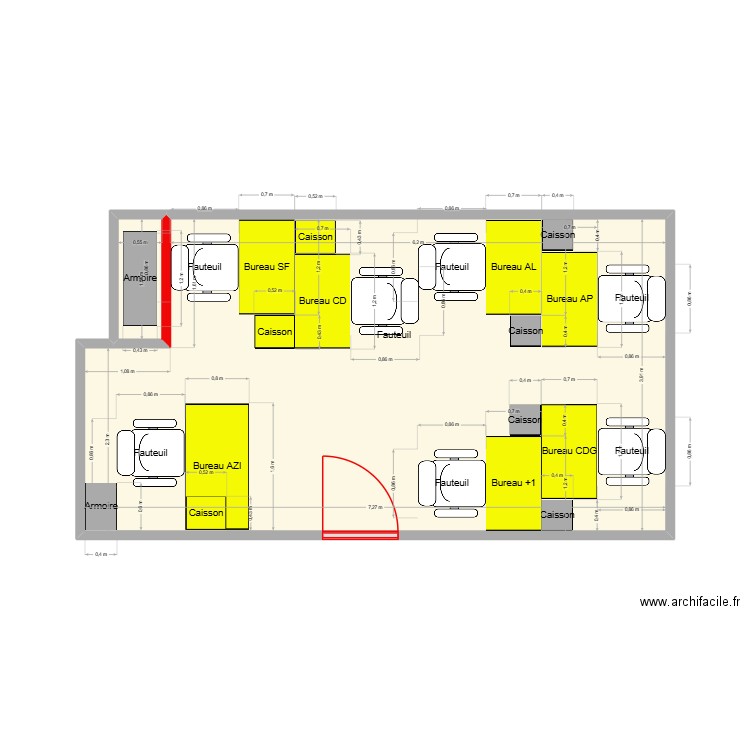 Bureau CG SI. Plan de 2 pièces et 28 m2