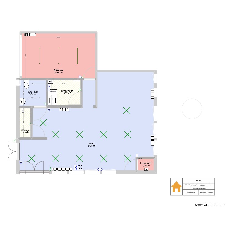 Réhabilitation anciens locaux communaux en biblithèque Lot 06-Electricité. Plan de 6 pièces et 87 m2