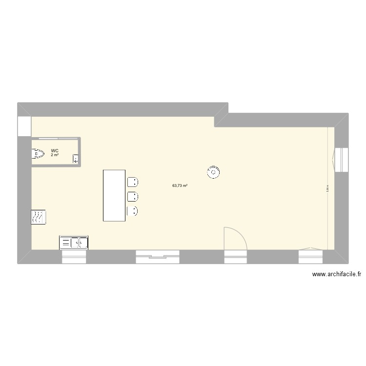Maison Poupry. Plan de 2 pièces et 68 m2