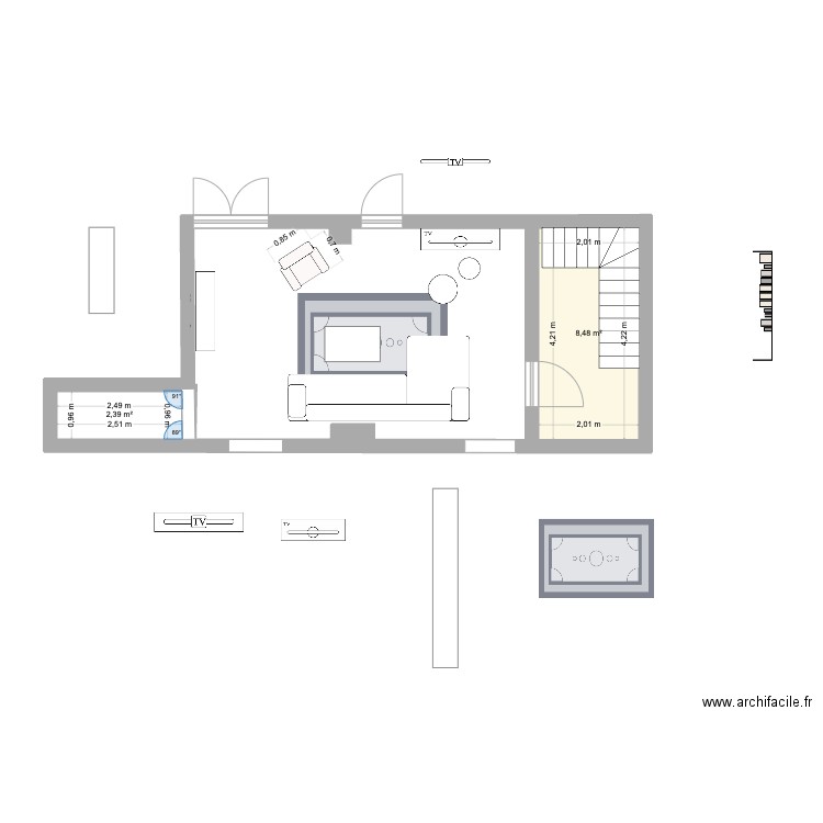 salon juju. Plan de 2 pièces et 11 m2