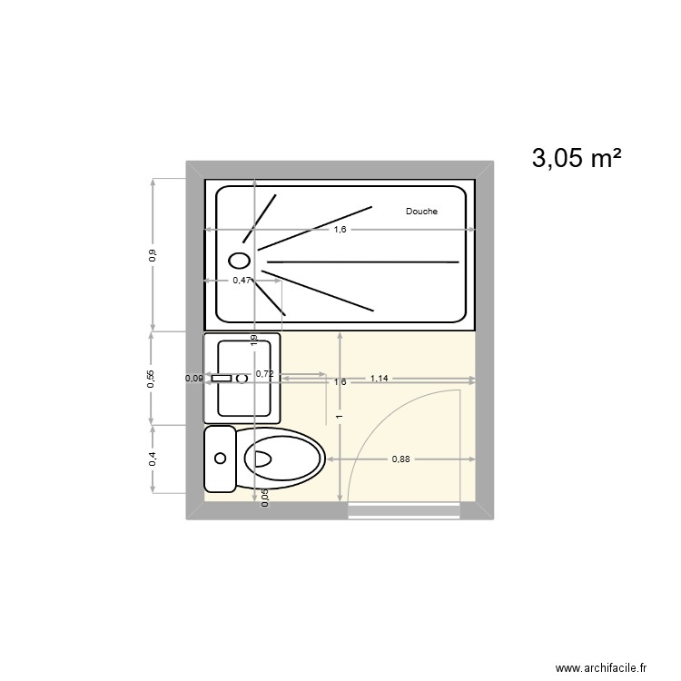 Quai Versoix - SDB. Plan de 1 pièce et 3 m2