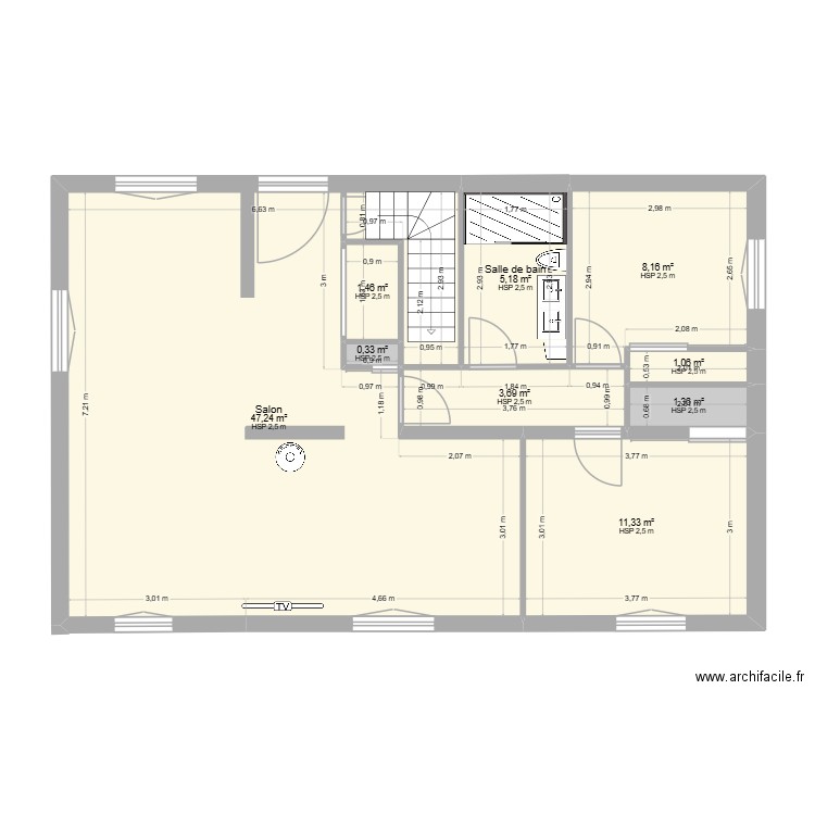 dame RDC Amenagé. Plan de 9 pièces et 80 m2