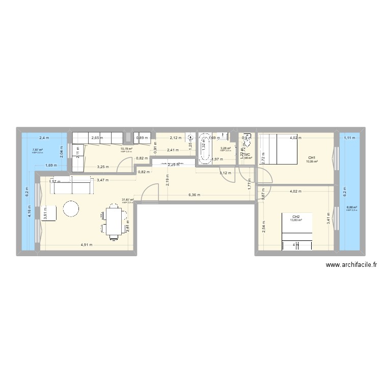 R4 ETAT DES LIEUX. Plan de 9 pièces et 87 m2