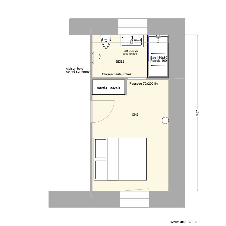 ESBA Mezzanine V3.1. Plan de 2 pièces et 17 m2