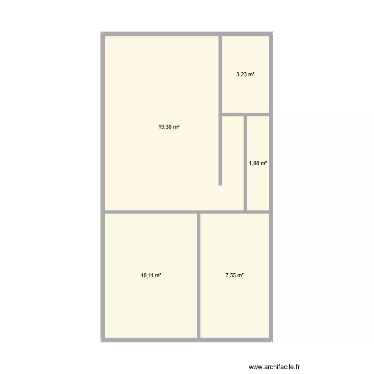 Etage Téo initial. Plan de 5 et 42 m² Etage Téo initial. Plan de 5 et 42 m²
