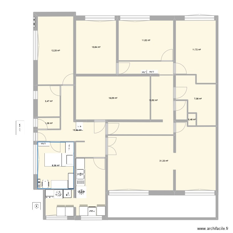 chambre nous. Plan de 14 pièces et 150 m2