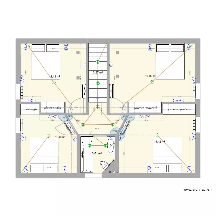 Maison PEUPLIERS - 1er (am&eacute;nag&eacute; cloison biais). Plan de 7  et 65 m²