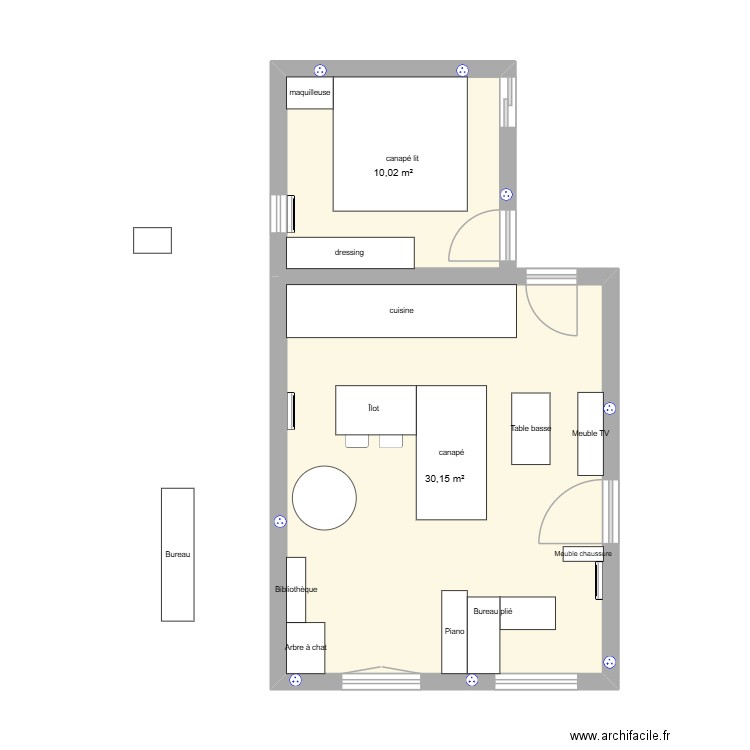 Appart Miriam. Plan de 2 pièces et 40 m2