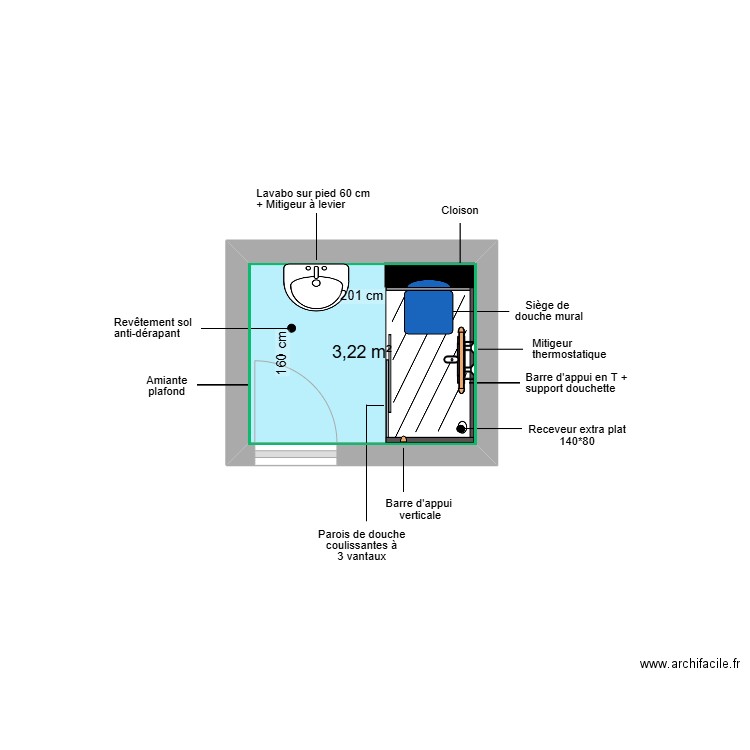 Projet VOYDIE. Plan de 1 pièce et 3 m2