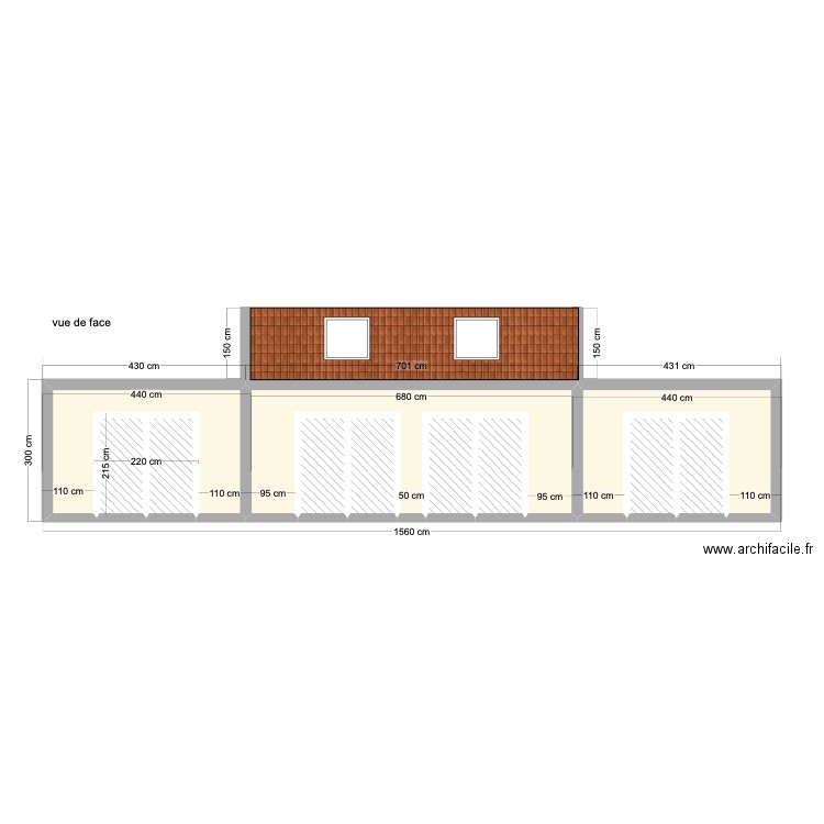 projet des graviers vue de face. Plan de 11 pièces et 36 m2