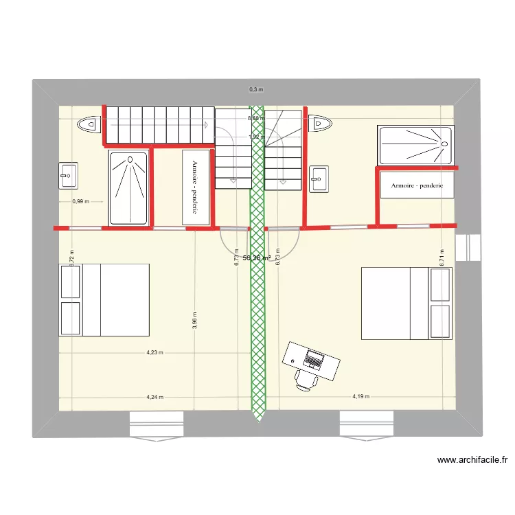 Plan &eacute;tage architecte 2. Plan de 1 pièce et 56 m²