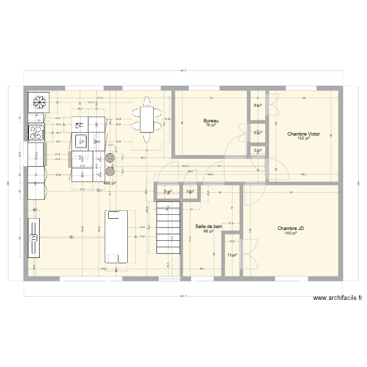 Plan projet cuisine. Plan de 11 pièces et 82 m2