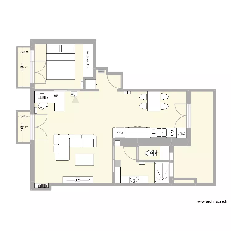 Appartement Paradis. Plan de 8 pièces et 70 m² Appartement Paradis. Plan de 8 pièces et 70 m²