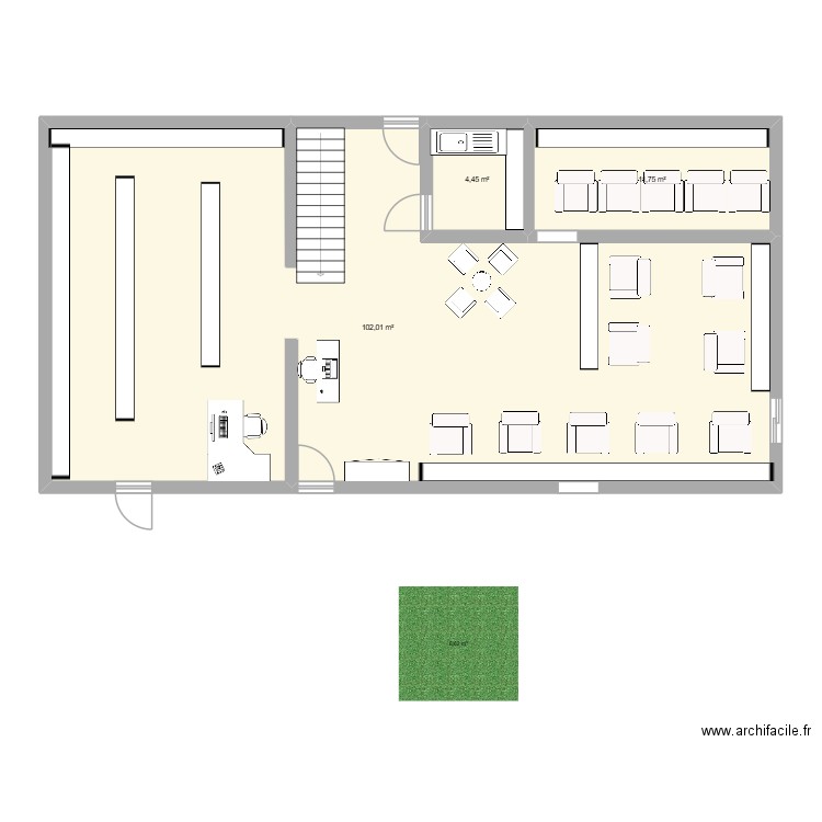 salon de coiffure. Plan de 3 pièces et 118 m2
