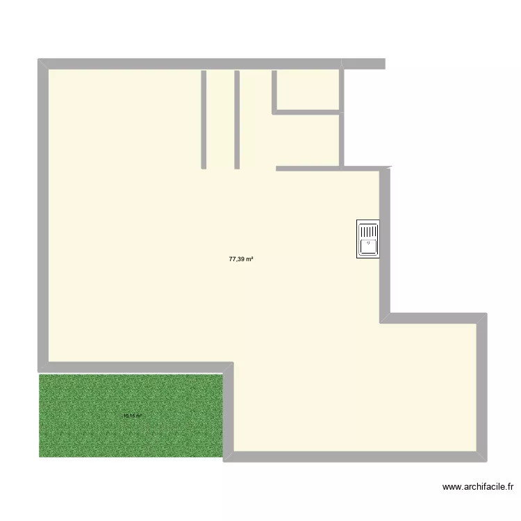 RDC. Plan de 1  et 77 m²