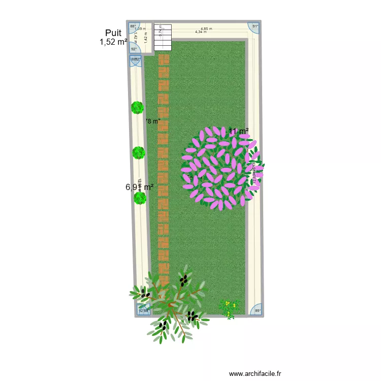 jardin. Plan de 3 pièces et 19 m²