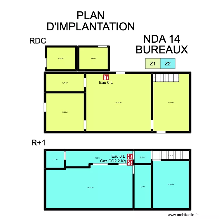 NDA 14 BUREAUX. Plan de 