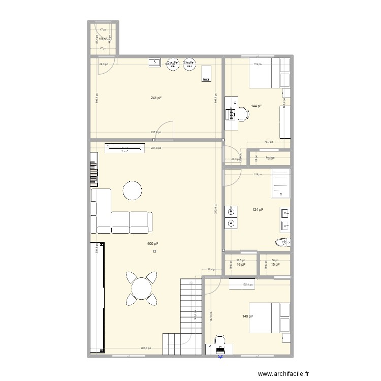 sous-sol. Plan de 9 pièces et 123 m2