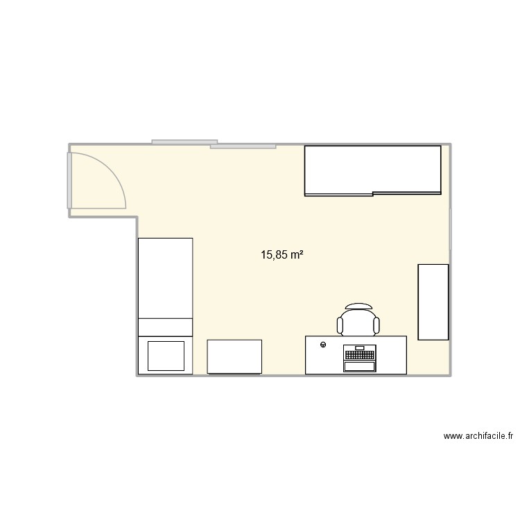 chambre. Plan de 1 pièce et 16 m2