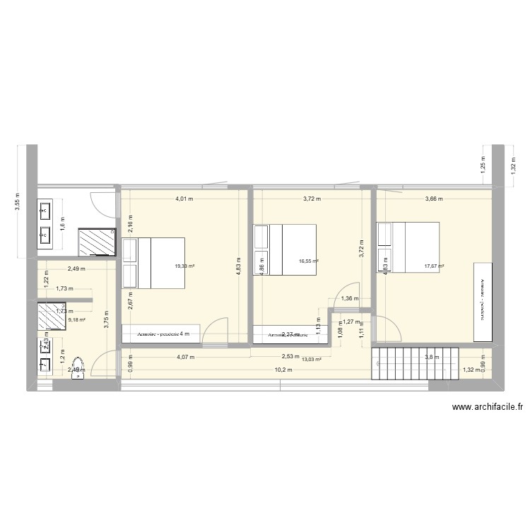 R+1. Plan de 5 pièces et 76 m2