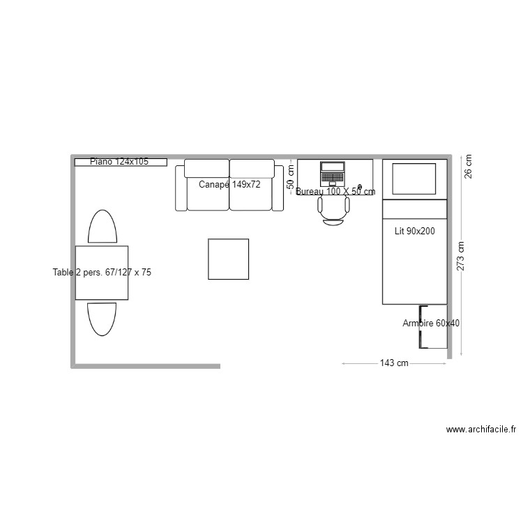 appart Paris lit simple et 1 armoire larg 60cm. Plan de 0 pièce et 0 m2