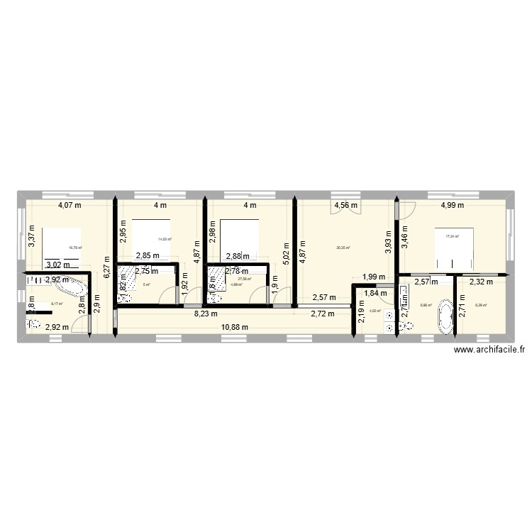 69830. Plan de 11 pièces et 131 m2