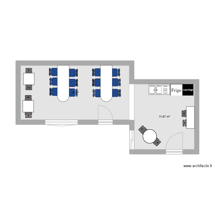 salle pause. Plan de 2 pièces et 30 m2