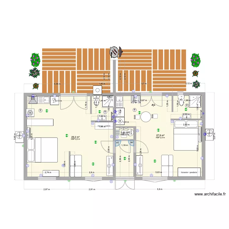 R&eacute;no.studios. Plan de 3  et 58 m²