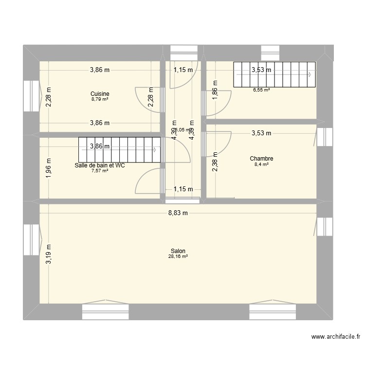 mon château 69. Plan de 6 pièces et 65 m2