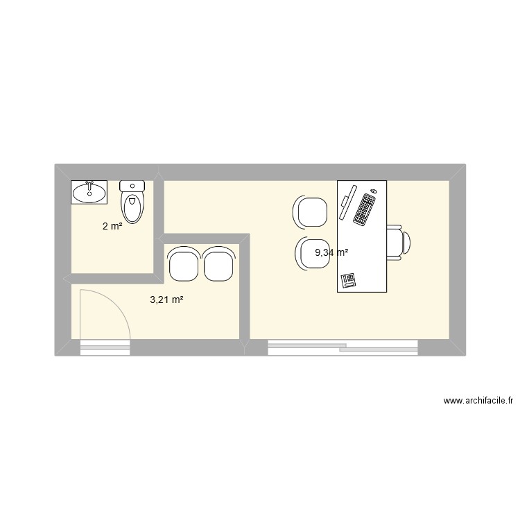 Bureau. Plan de 3 pièces et 15 m2