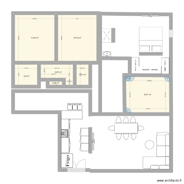appart. Plan de 7 pièces et 39 m2