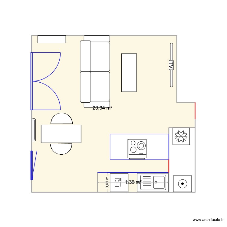Séjour-Cuisine. Plan de 0 pièce et 0 m2 Séjour-Cuisine. Plan de 0 pièce et 0 m2
